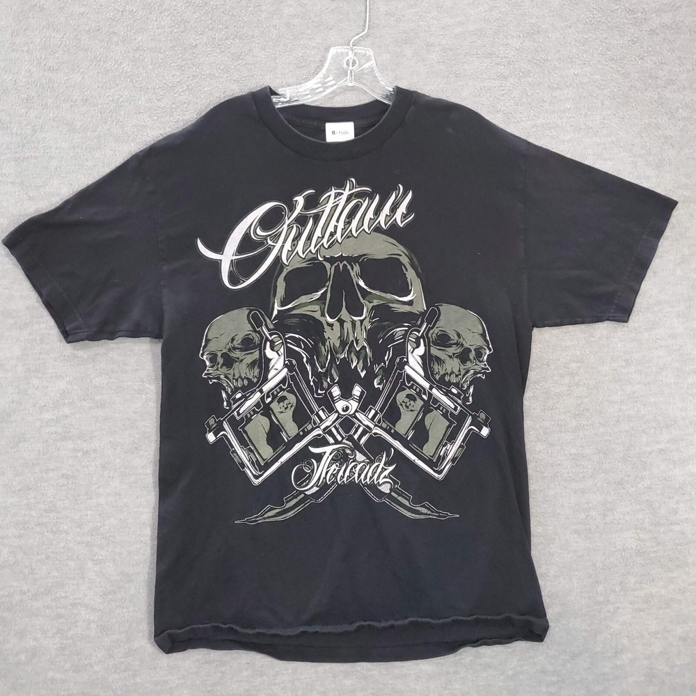 Outlaw Men Shirt Large Black Skull Graphic Crew Neck Short Sleeve‎ Tee Pullover